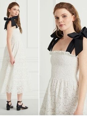 NWT Hill House Home Women's The Ribbon Ellie Nap Dress in White/Black S